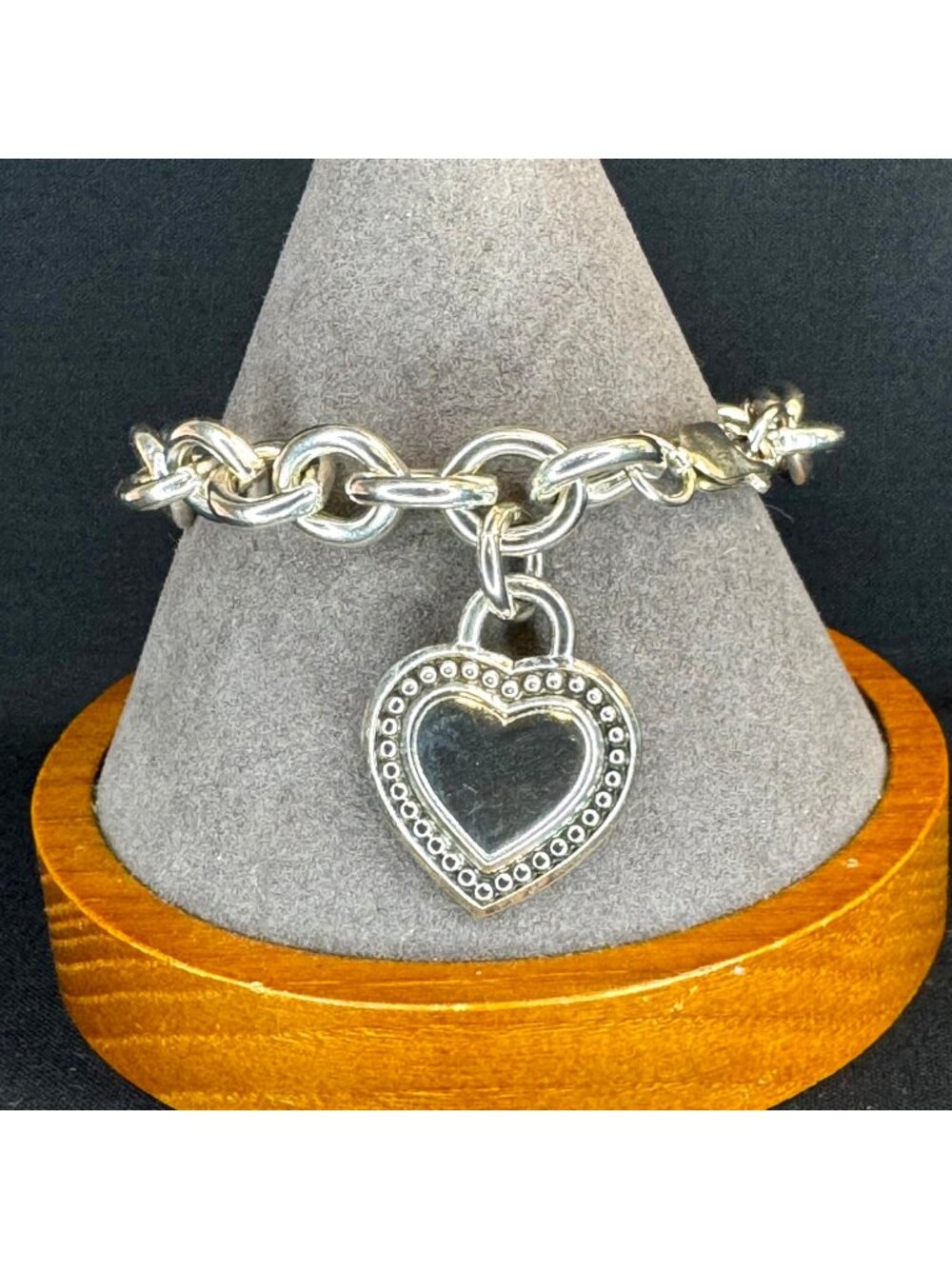 Judith Ripka Sterling Silver 925 Heart Charm Chain Bracelet Size 7.25" Fit